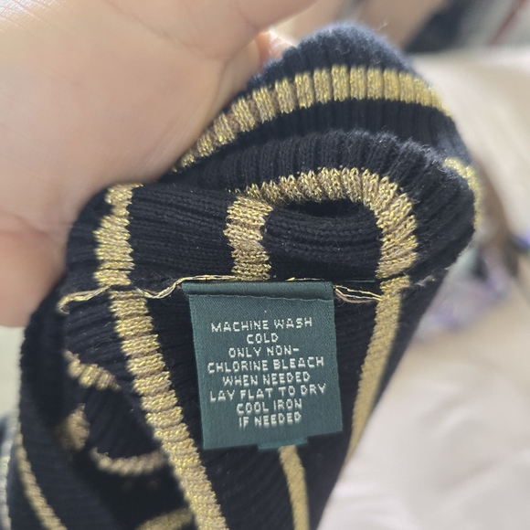 Lauren Ralph Lauren Black and Gold Striped Women's Sweater M - Picture 7 of 7